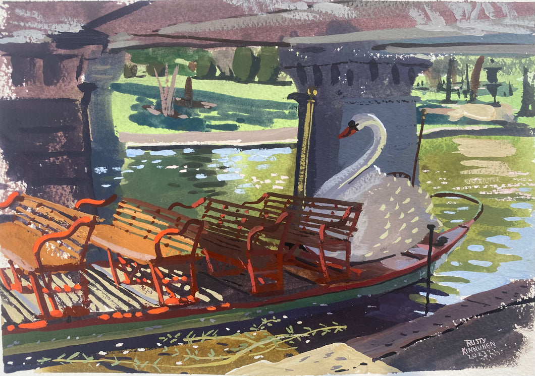 SOLD Boston Public Garden Swan Boats—Plein Air Gouache Painting