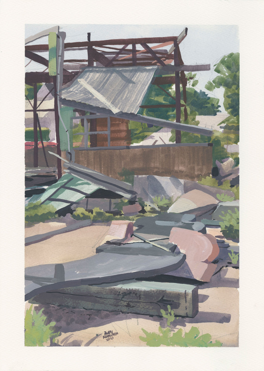 Old Tool Factory, Rockport MA—Plein Air Gouache Painting