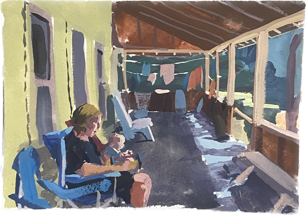 On the Porch—Plein Air Gouache Painting