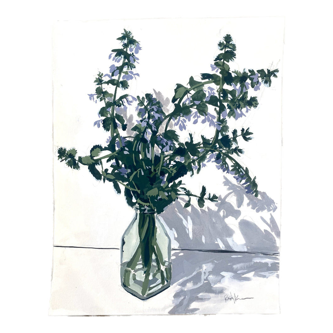 Flowers in a Vase with Shadows—Still Life Gouache Painting