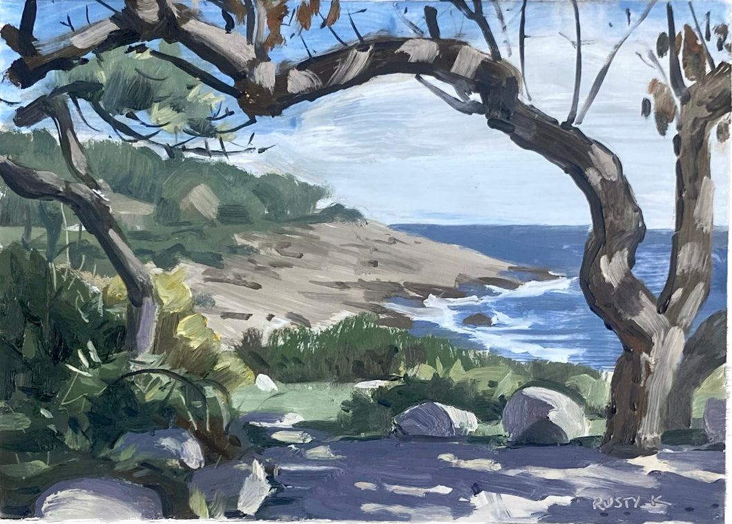 Seaside Landscape with Tree—Plein Air Oil Painting